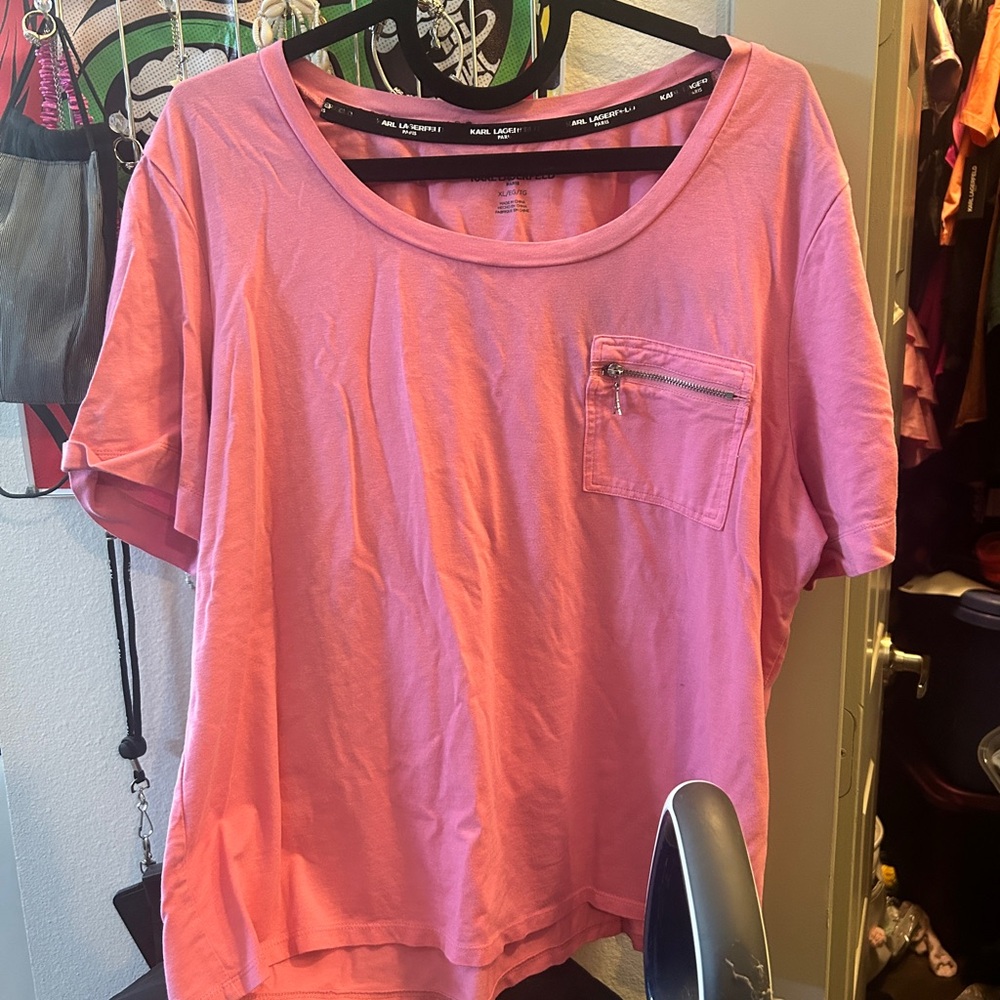 Karl Largerfeld Pink Women's Top with zip Pocket